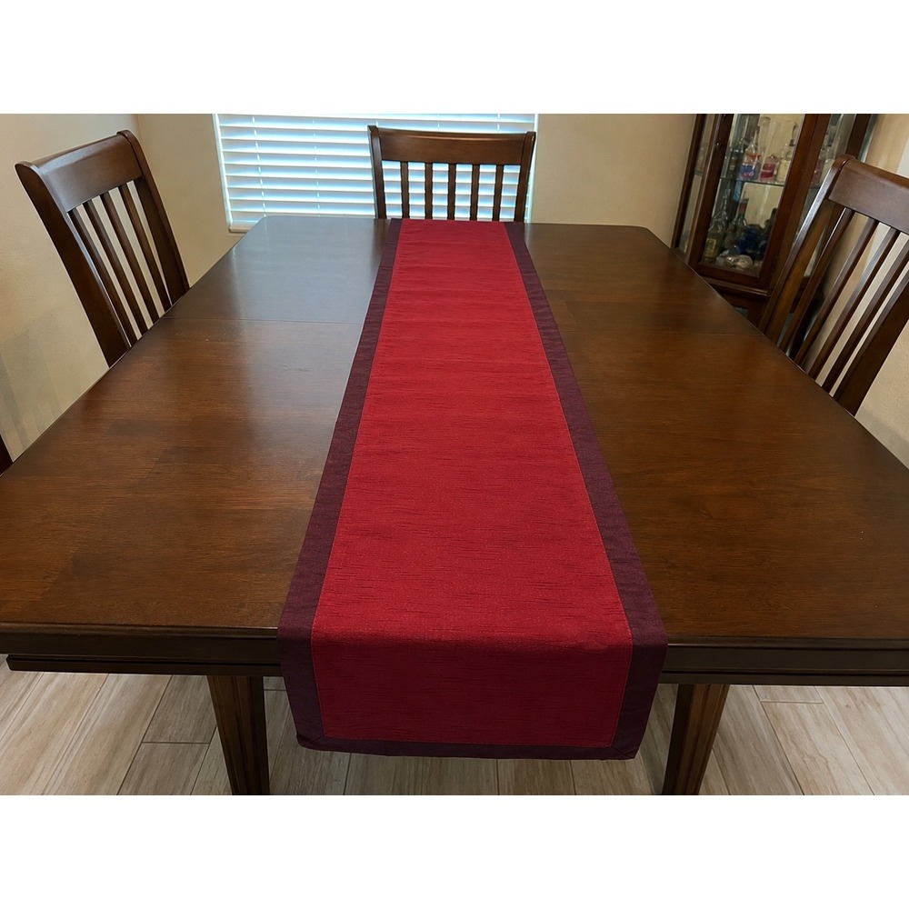 89x14 Burgundy Wine Table Runner Rustic Farmhouse Thanksgiving Holiday Decor